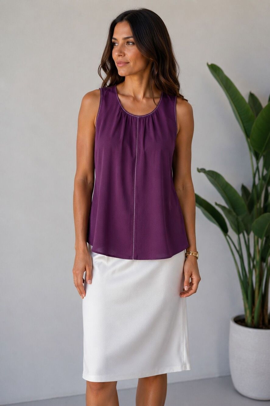 White House Black Market Plum Sleeveless Gathered Neck Top Size 10